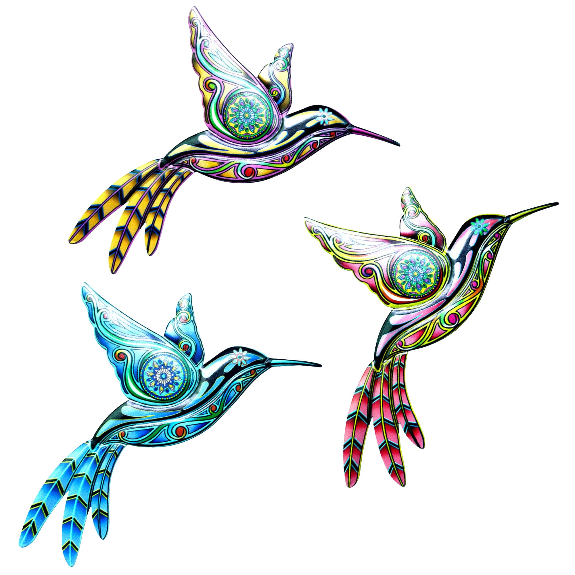 SUNNEKO Large Metal Hummingbird Garden Ornaments Outdoor, Metal Wall Art Big Hummingbird Decorations for Outside Garden Shed Fences Yard Decorations Wall Hanging (3 PCS)