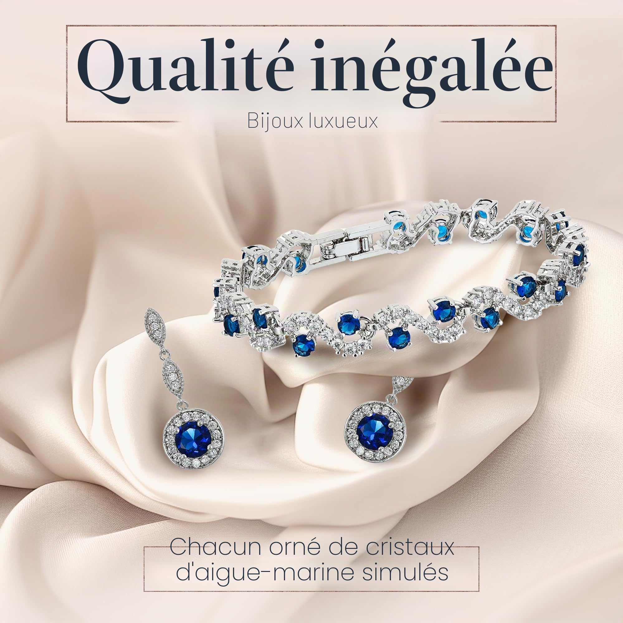 Crystalline Azuria Ensembles de Bijoux de Mariage pour Mariée Bijoux de Demoiselle d'honneur Collier Pendentif et Boucles d'Oreilles Parure de Bijoux pour Femme et Fille