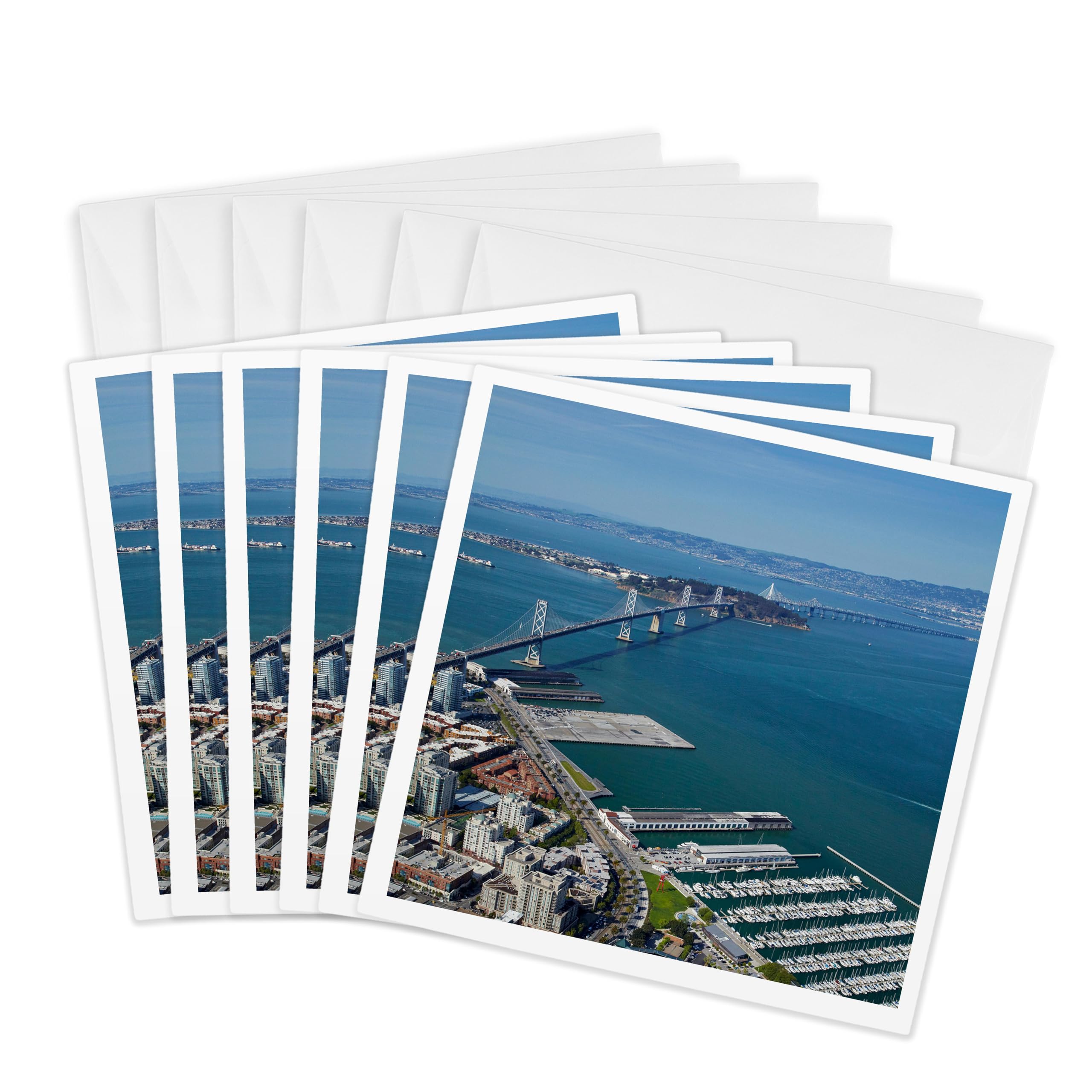 3dRose gc_230081_1 6 x 6-Inch "USA, San Francisco, Ballpark, Downtown San Francisco, and Bay Bridge" Greeting Card (Pack of 6)