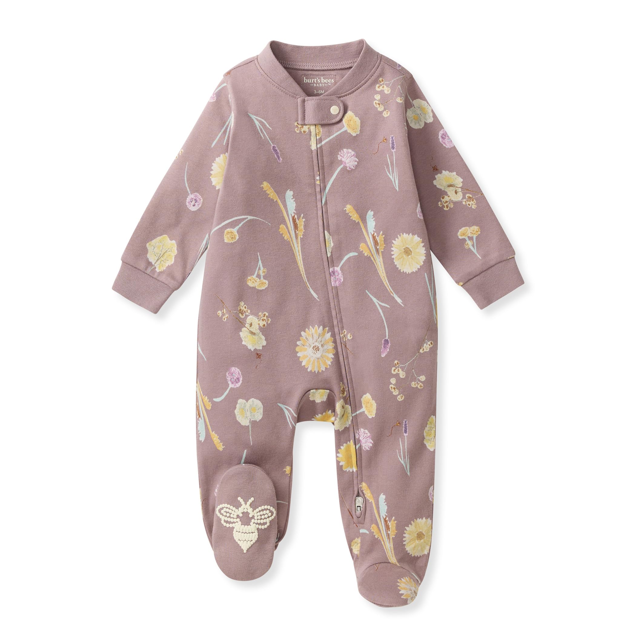 Burt's Bees Baby Girls' Organic Cotton, Sleep and Play Footed Pajamas | Easy zip front PJs feature a 2-way zipper to ensure n