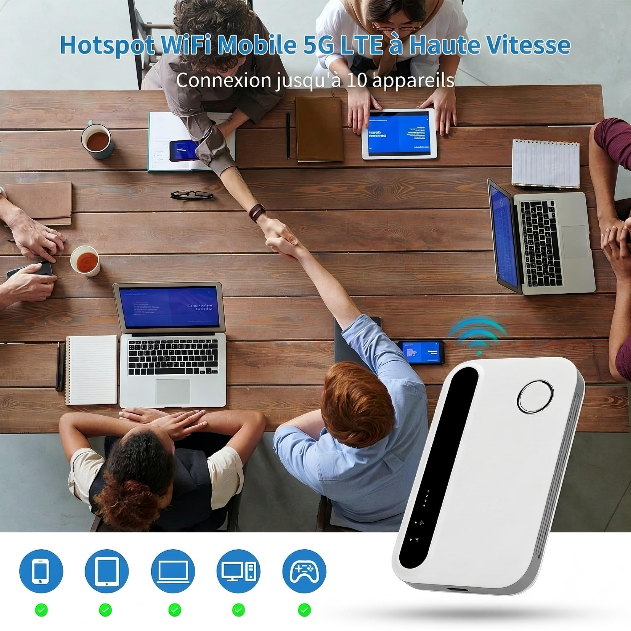 Routeur 5G/4G+ WiFi 6 Portable, Modem SIM Débloqué 300 Mbps, Connecte 32 Appareils, Idéal Télétravail & Voyage