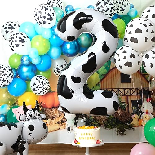 Miniatura 2 de Suministros de decoración de cumpleaños de globos con estampado de vaca, decoraciones de cumpleaños Moo Moo Im Two Globo número 2 de 40 pulgadas