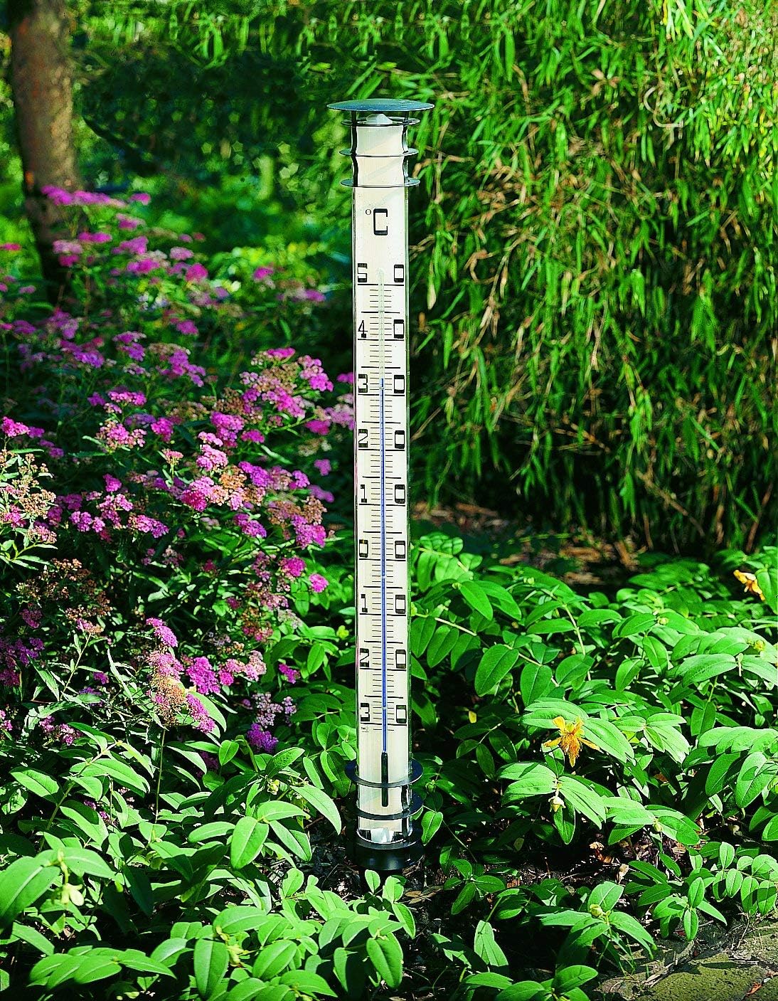 TFA Dostmann analoges Gartenthermometer Jumbo, 12.2002, mit Erdspieß, XXL Thermometer für Außen, 115cm groß, Außentemperatur messen, Gartendekoration, wetterfest, schwarz
