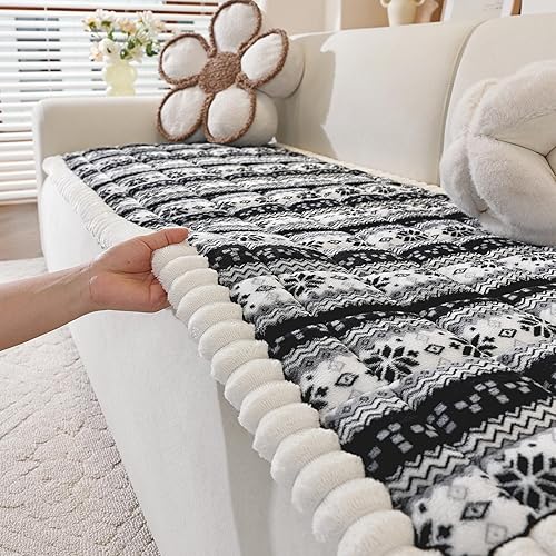 Funda cálida de felpa para sofá, funda de sofá para mascotas para sofás de 2 a 3 plazas, fundas de sofá lavables para mascotas, fundas Negro,Rojo