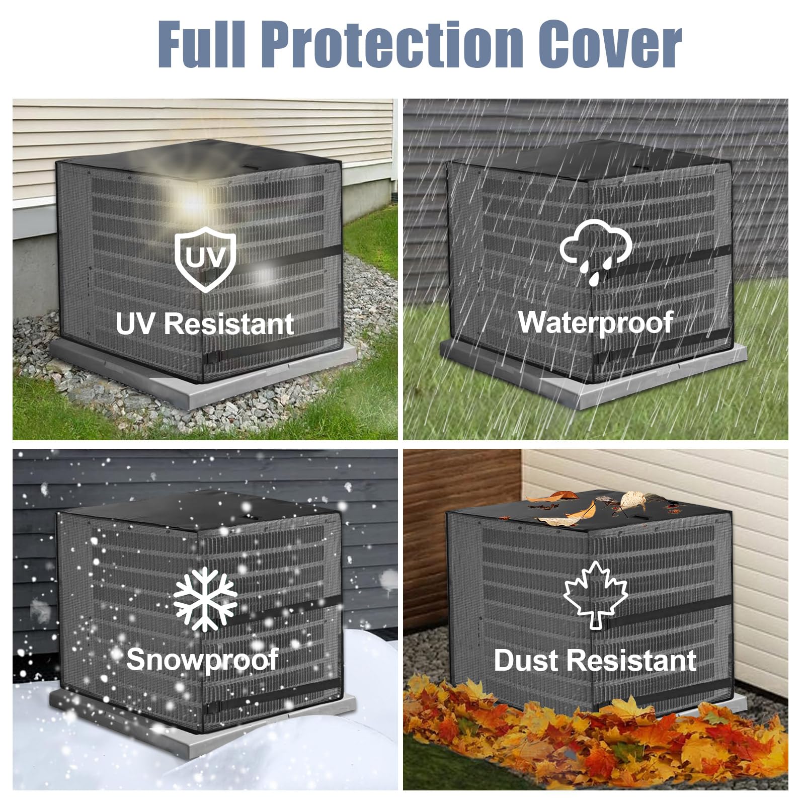 Fundas de aire acondicionado para exteriores, malla completa transpirable con cubierta superior extraíble impermeable para todas las estaciones, cubierta de unidad de aire acondicionado que protege de