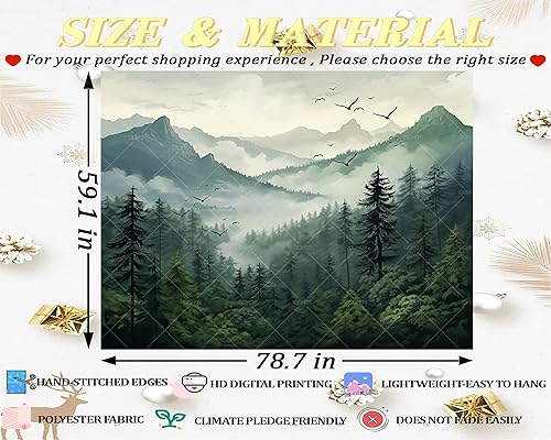 Miniatura 4 de QGHOT Tapiz de bosque brumoso, árbol natural, tapiz para colgar en la pared, tapiz de pared grande con niebla para dormitorio, sala de estar,