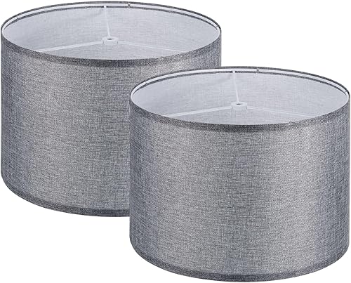 PATIKIL Juego de 2 pantallas de lámpara de tambor, 13 x 13 x 9 pulgadas, de lino, redondas, para lámparas de mesa, pantalla de fácil montaje para