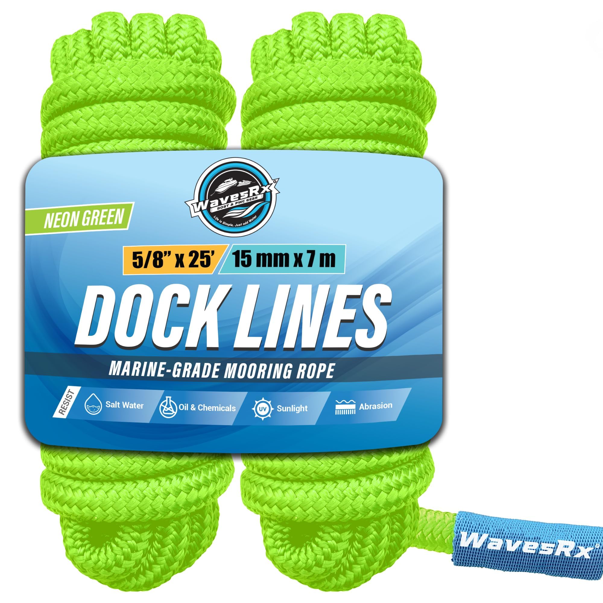 Premium Nylon Boat Dock Lines & Ropes for Docking & Pontoon | Double Braided Marine Rope | Boat Ropes for Docking with Loop | UV & Saltwater Resistant Dock Rope (Neon Green, 5/8” x 25’)