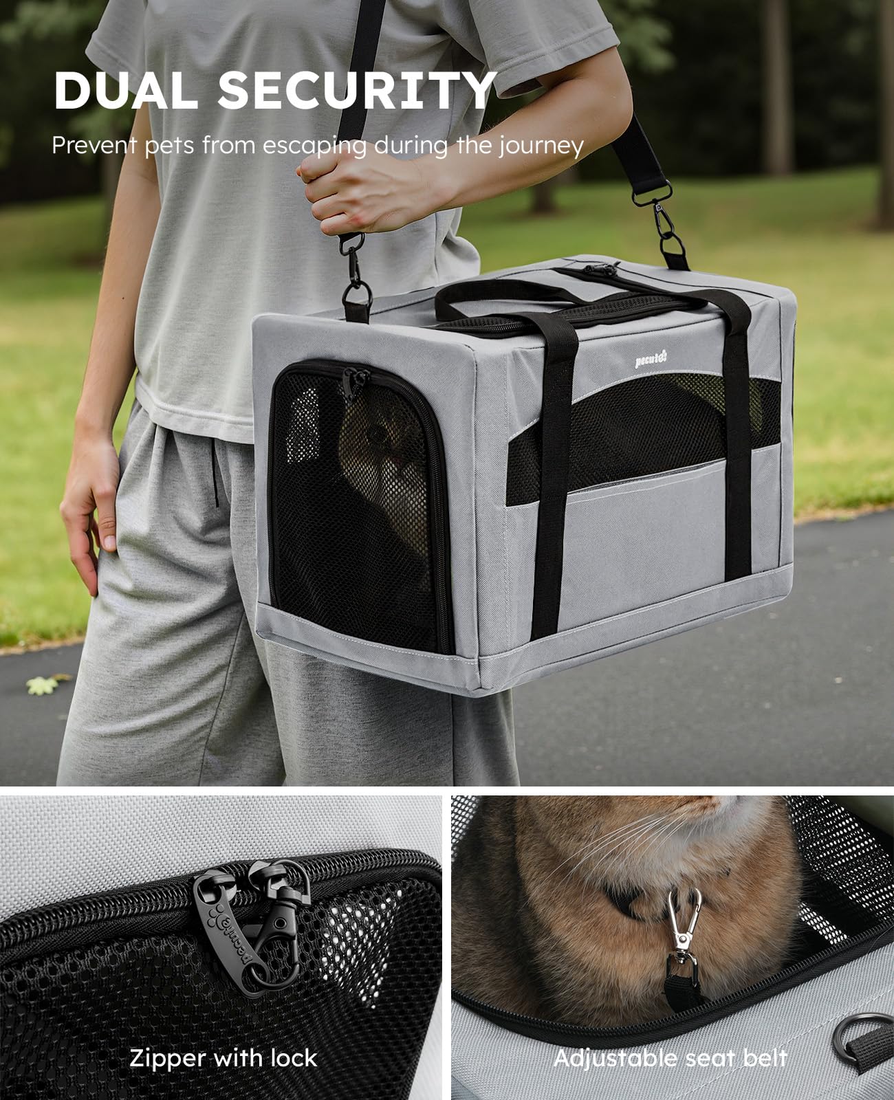 pecute Cat Carrier Stable, Pet Carriers Breathable and Portable, Cat Carriers Bag with Scientific Hidden Partition - Image 4