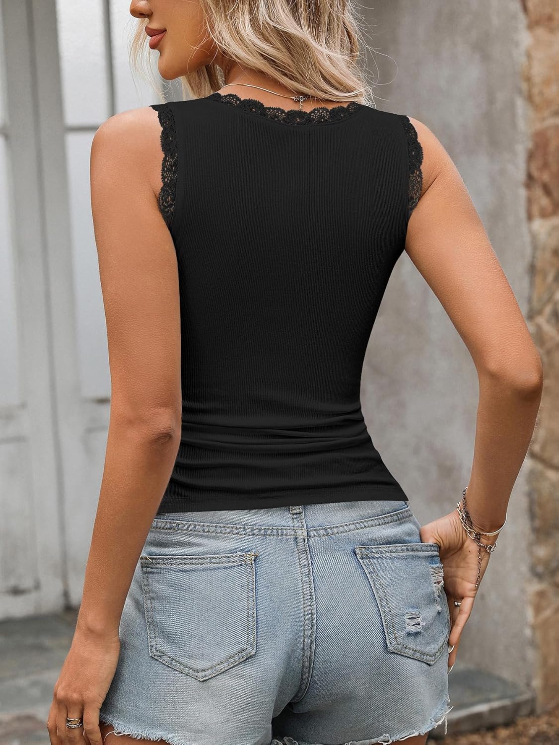 Rooscier Women's Lace Camisole Tank Tops Soft Stretch Ribbed Modal Cami Undershirt - Image 5