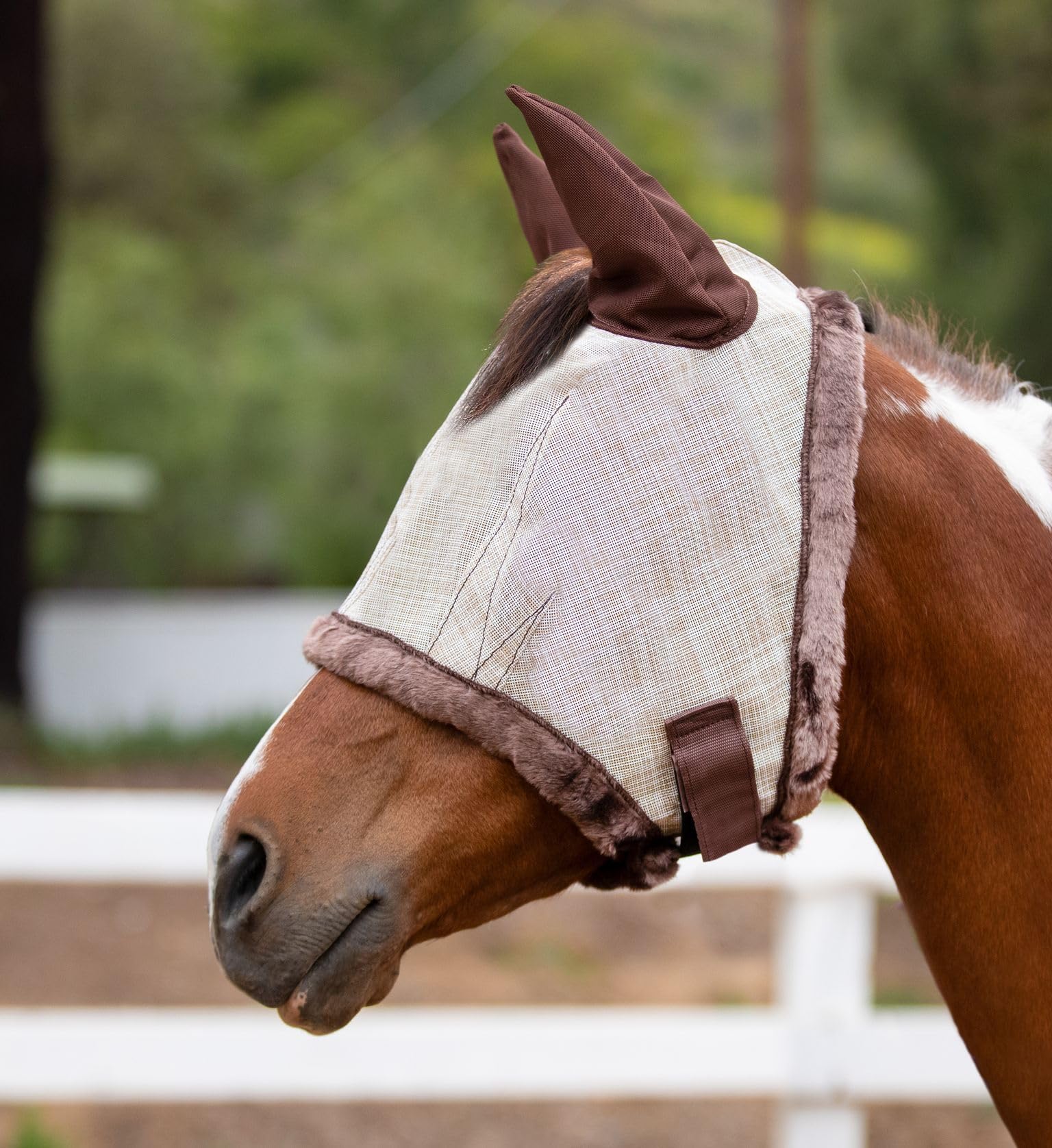 Fly Mask with Soft Ears w/Fleece desert-sand / XLarge - Large Horse (1200-1500lbs)