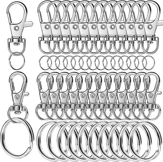 LEOBRO 60 PCS Swivel Snap Hooks and Key Rings, Keychain Clips and Key Chain Rings, Keychain Making Kit, for Key Chains, Jewelry Making, Crafts, Silver