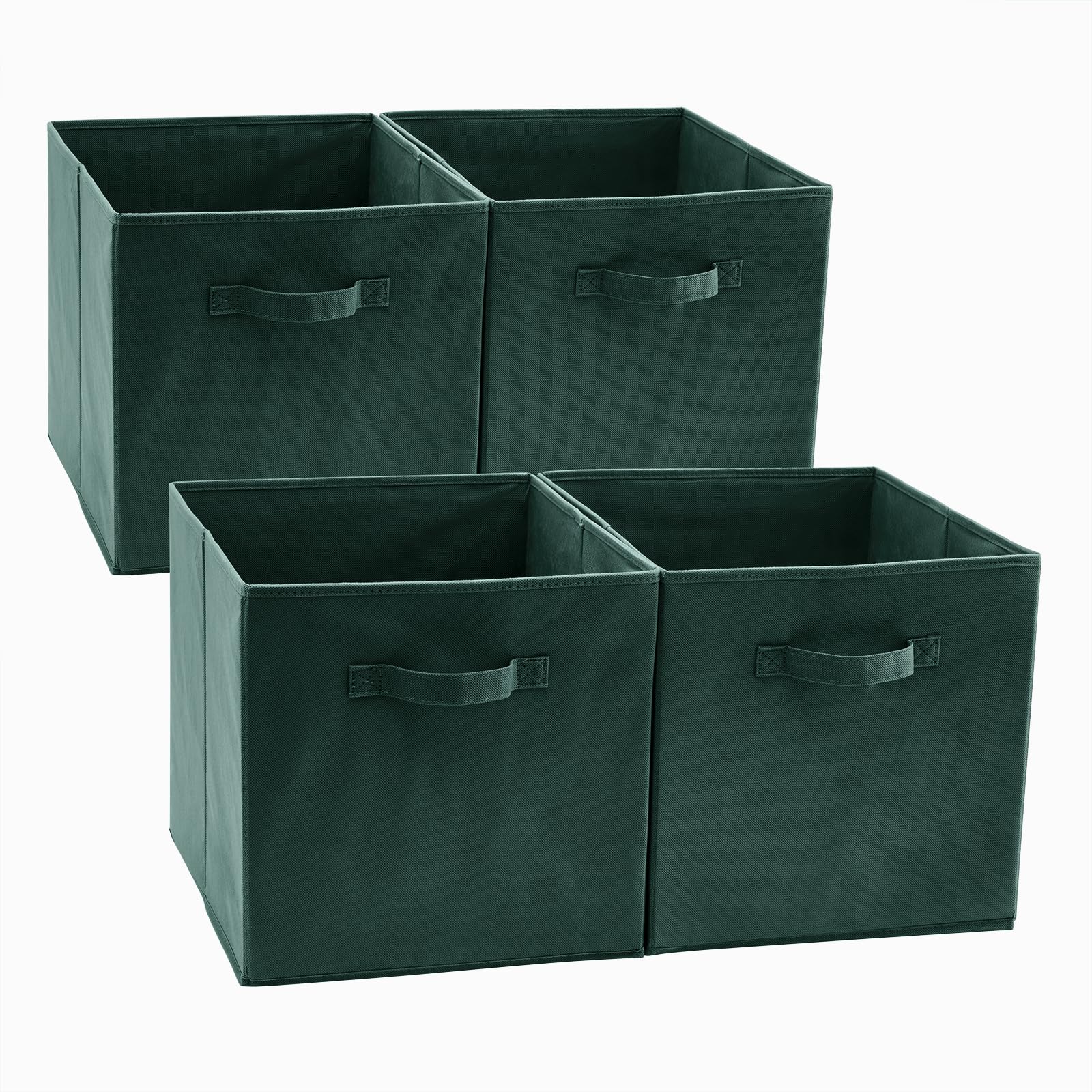EZOWare Set of 4 Foldable Fabric Basket Bins,33x37x33cm Collapsible Storage Organiser Cube with Handle for Clothes Nursery Baby Kids Room - Watercress