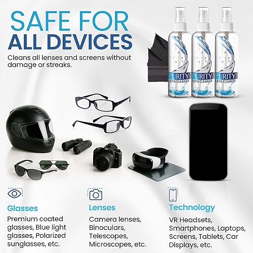 Miniatura 5 de Purity Limpiador de lentes de gafas en espray Kit - 3 botellas de 8 onzas de limpiador de lentes en spray + 2 paños de microfibra para limpieza