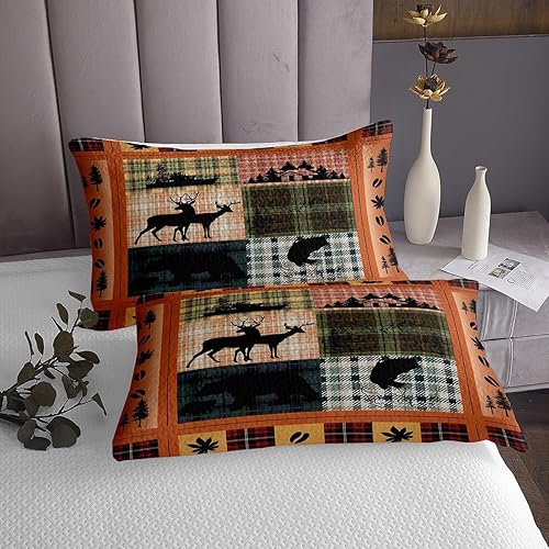 Miniatura 3 de Juego de colcha a cuadros de búfalo, decoración de cabaña, campamento, juego de edredón de ciervos de oso para niños y adolescentes, juego de ropa