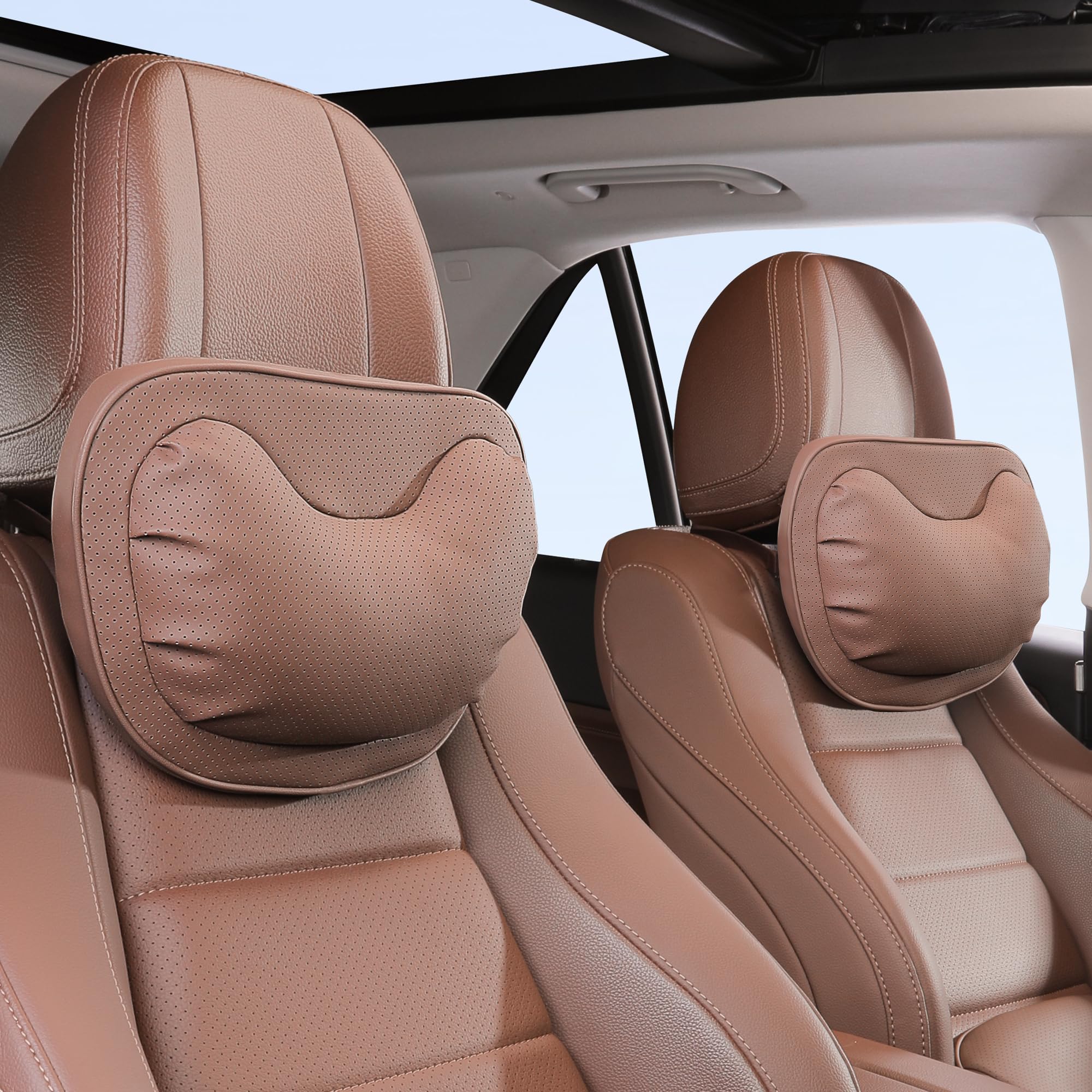 Dapucarin Car Neck Pillow No More Pressure Soft Comfortable Premium Leather Headrest with Adjustable Strap Ergonomic Support for