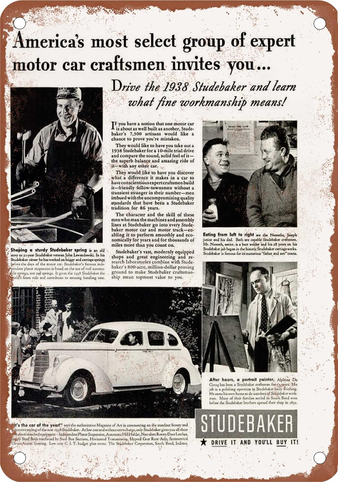 METAL SIGN - 1938 Studebaker Vintage Ad 09 - Old Retro Rusty Look home decor