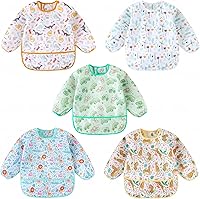 Vista 1 de Baberos de manga larga HaimoBurg, paquete de 5, baberos ligeros impermeables para bebés y niños pequeños de 6 a 30 meses