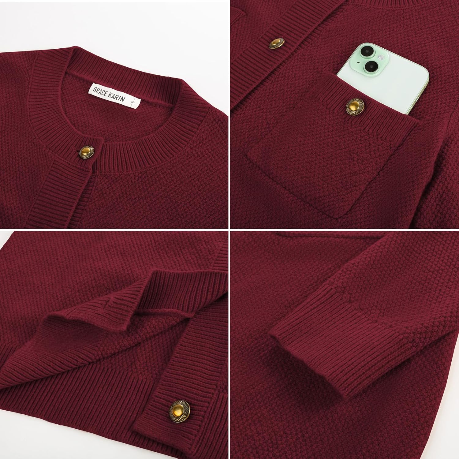 GRACE KARIN Women 2025 Tweed Cardigan Sweaters, Casual Lightweight Cropped Cardigan, Early Fall Fashion Knit Blazer Outfits - Image 7