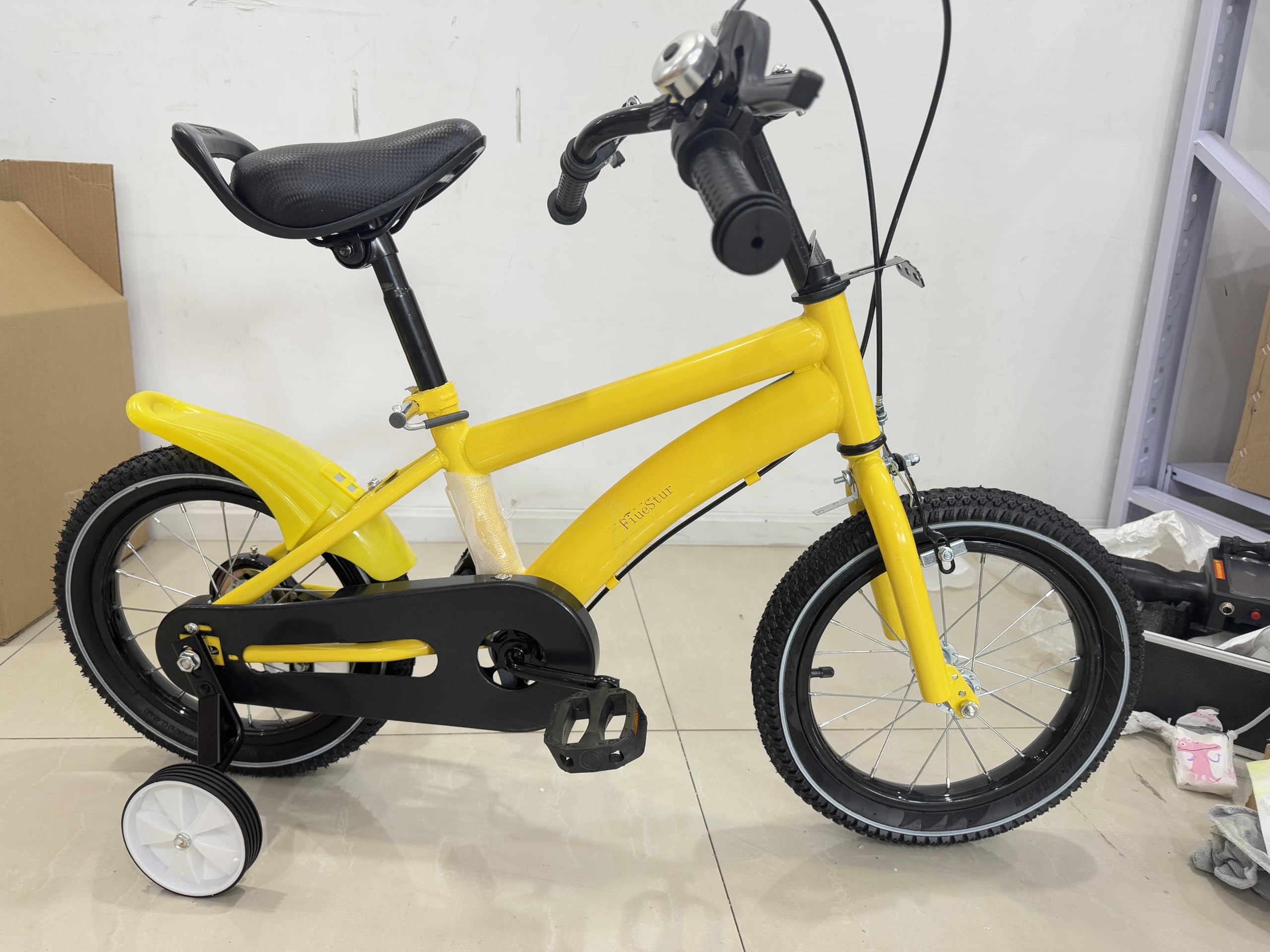 FiueStur Kids Bike 14 Inch with Training Wheels, Lightweight Children Bicycle Adjustable Seat & Handlebars, Durable Steel Frame, Anti-Slip Tires for Boys Girls Ages 2-4, Yellow