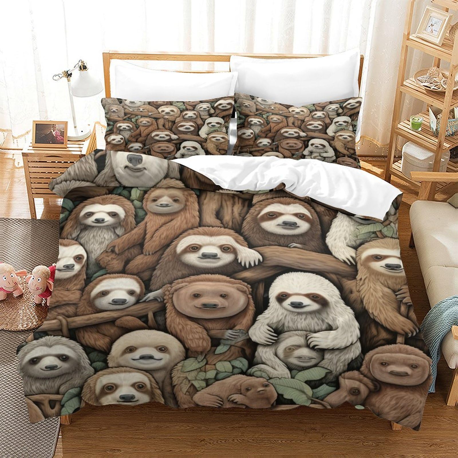 P1S9U7W5Y Cozy Animal 3D Printed Duvet Cover Set 3pcs Microfiber Sloth Bedding Set King