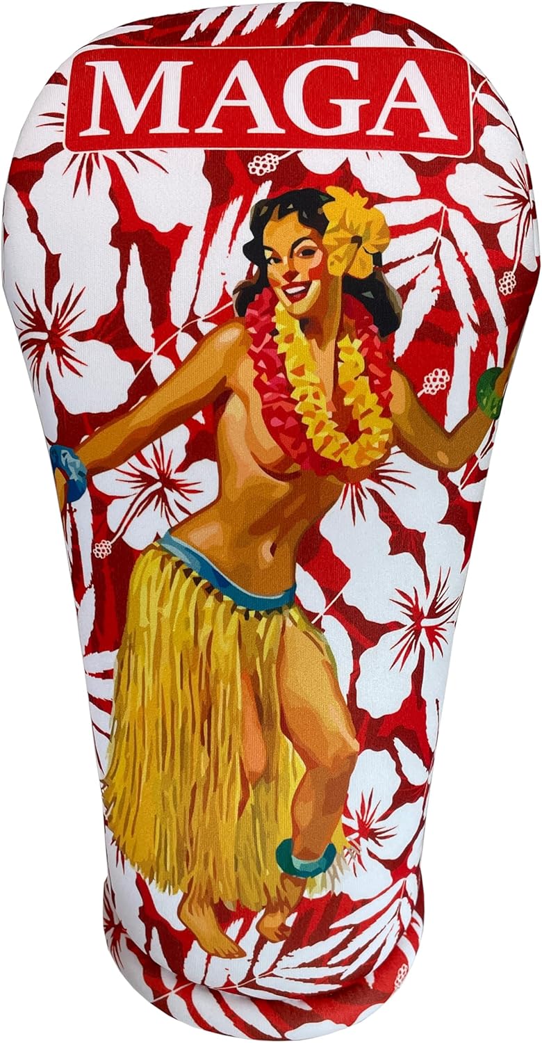 MAGA Hula Girl Hawaiian Print Golf Head Cover Premium Driver Head Cover for Golf Clubs Retro Chill Design Fits Drivers Up to 460cc Trump Cool Golf Style Made in USA