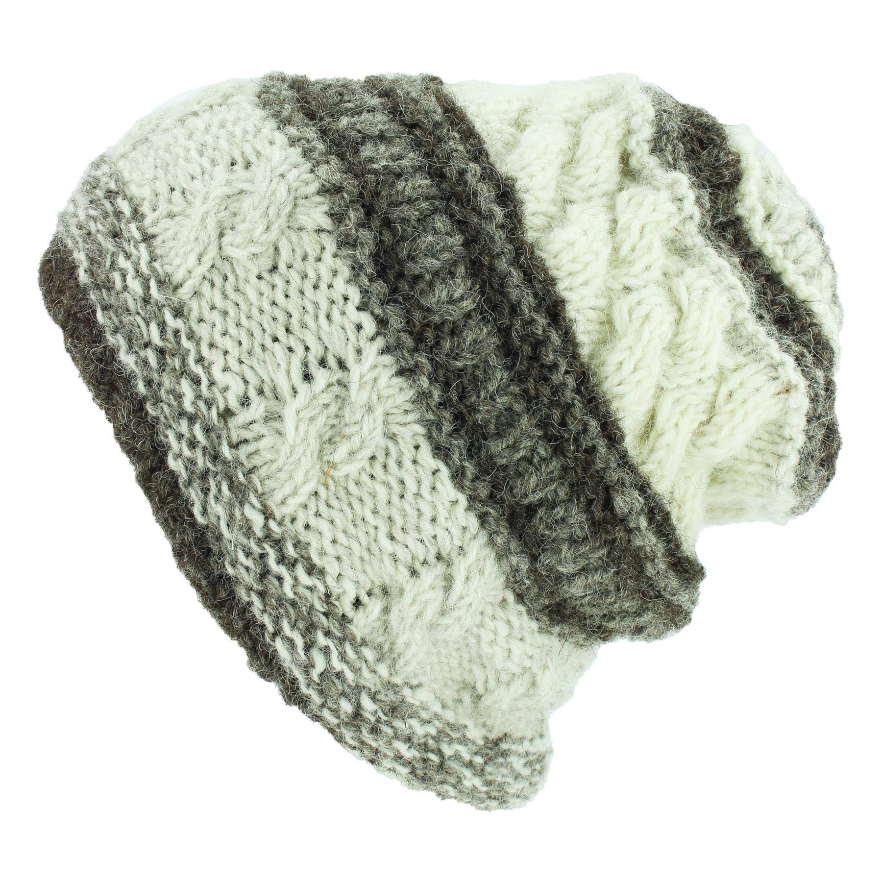 Loud Hats Men's Stripe Natural Wool Knit Slouch Beanie Hat