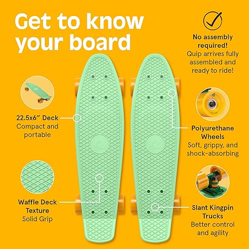 Miniatura 10 de Retrospec Quip Mini Cruiser - Patineta completa de plástico retro de 22.5 pulgadas con rodamientos ABEC 7 y ruedas de poliuretano, tabla compacta