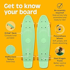 Retrospec Quip Mini Cruiser Adult Skateboard - 22.5in Compact Board with ABEC-7 Bearings & PU Wheels - Waffle Grip Deck for Smooth Riding - Portable 5lb Design