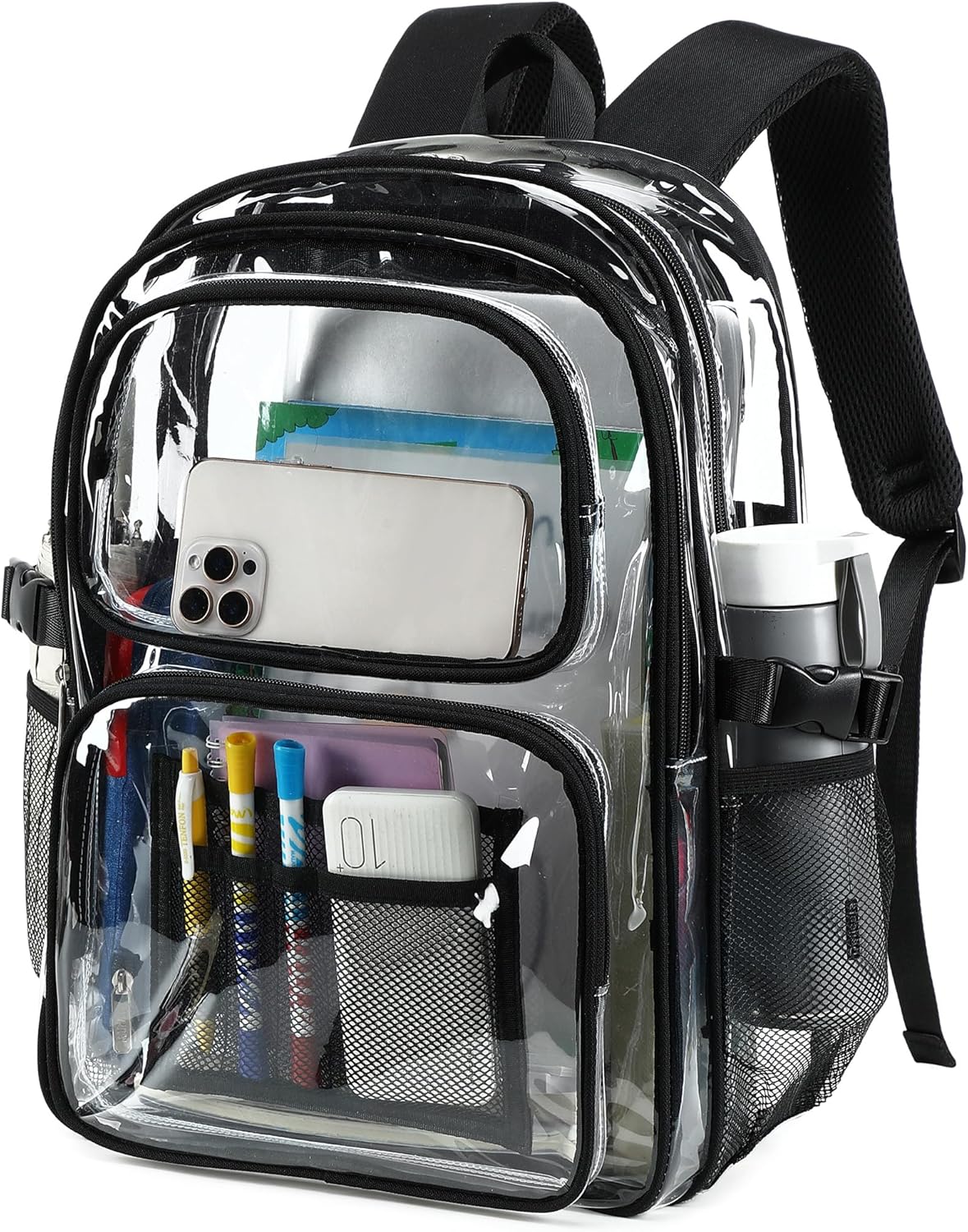 abshoo Large Heavy Duty Clear Backpack For School Bookbag Transparent Multi Pocket Backpacks (Black)