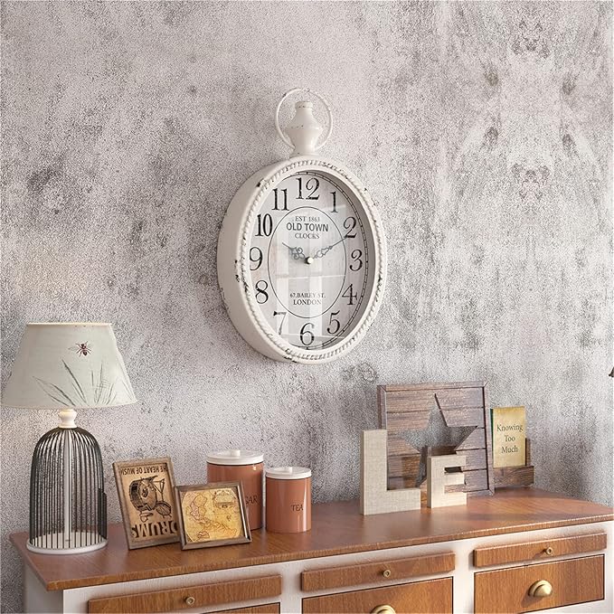 Reloj de Pared Oval Pequeño Menterry, Estilo Vintage, Blanco, Analógico Silencioso miniatura 2