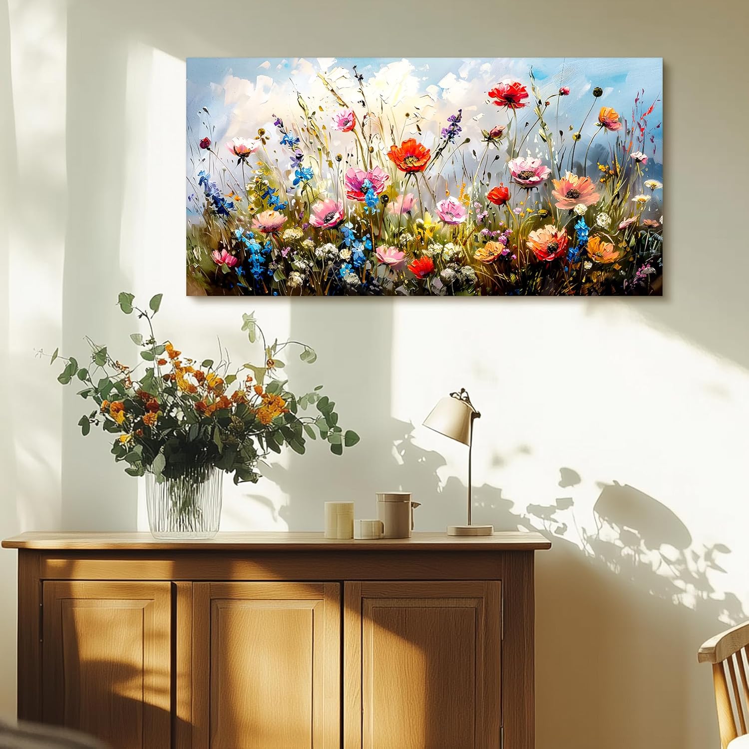 SERIMINO Large Wall Art for Living Room Canvas Prints, Farmhouse Nature Floral Botanical Wall Decor, Colorful Flower Market Modern Home Decor Oil Paintings Bathroom Decor Aesthetic 20"X40" - Image 2