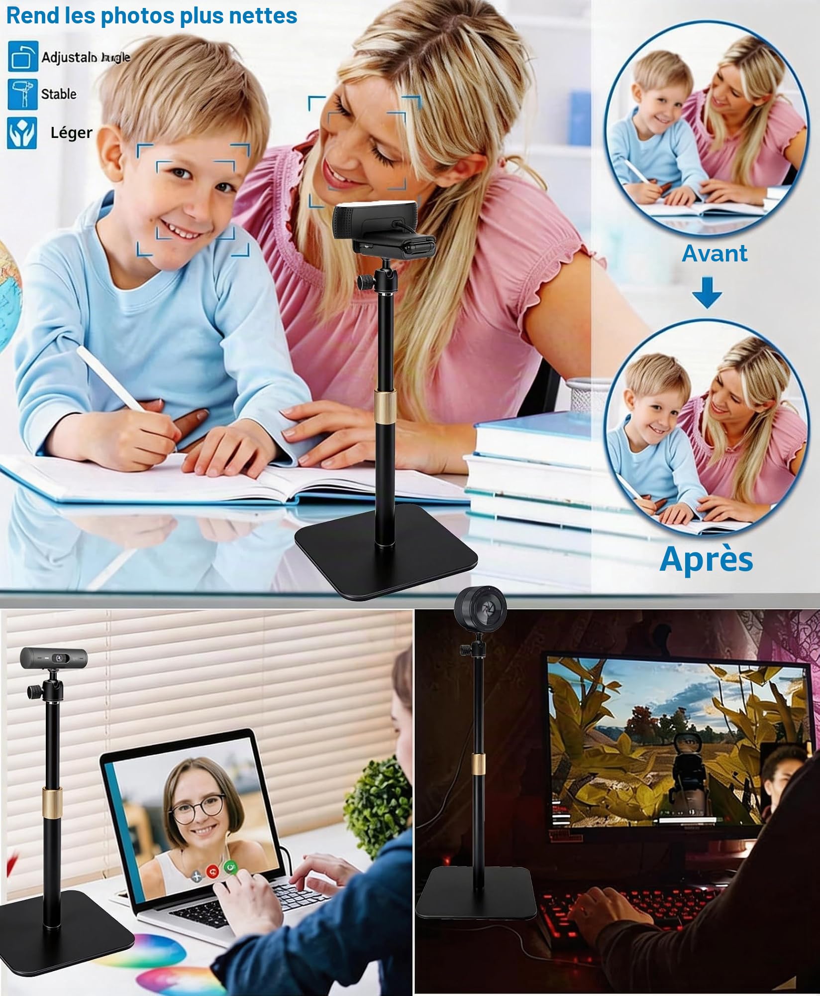 Support magnétique pour webcam Logitech Brio 100, 300, 500, Brio 4K, C270, C310