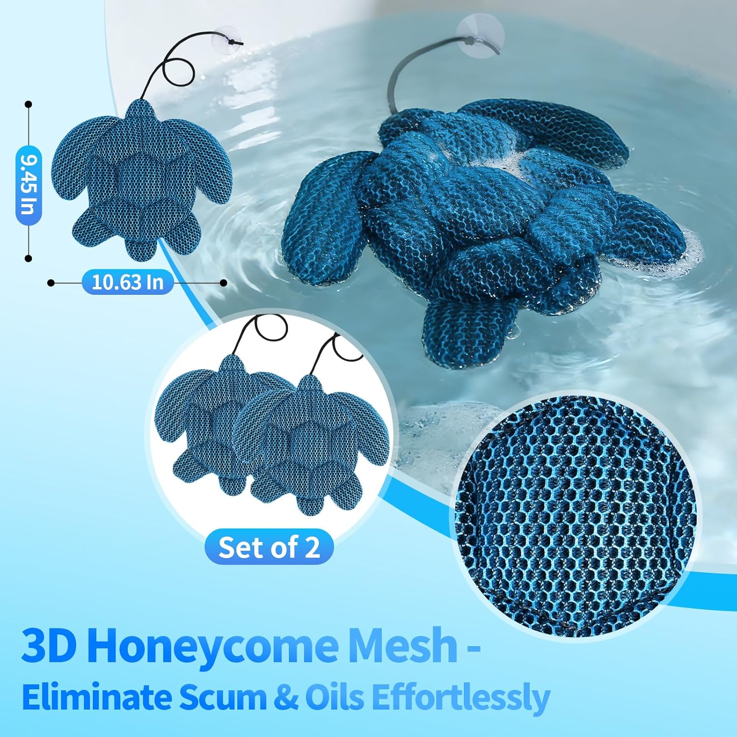 Hot Tub Scum Absorber, Turtle Hot Tub Skimmer 2 PCS, Reusable & Washable Scum Sponge for Hot Tubs to Soak Up Oils, Floating Spa Scum Absorber to Keep Water Clean & Clear for Pool, Bathtub