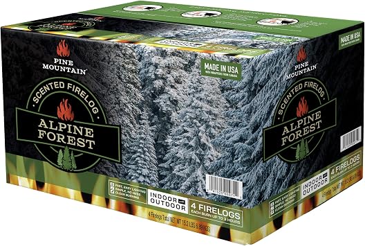 Pine Mountain Alpine Forest 3-Hour Fire Log, 4 Firelogs Total, 15.2 LB