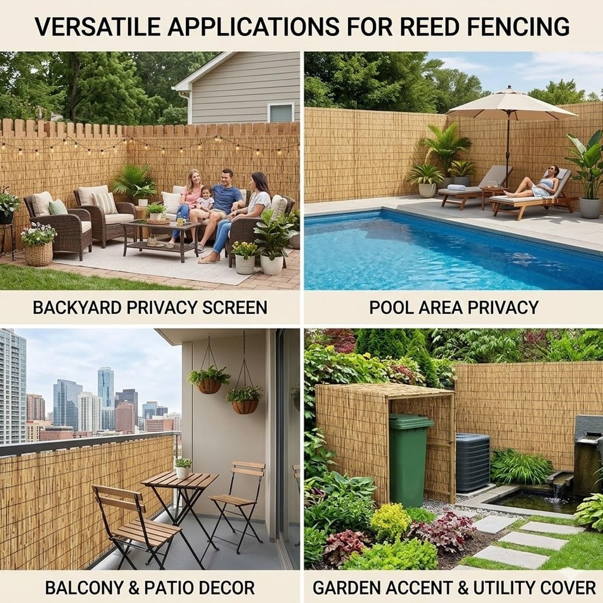 Générique Rouleaux Canisse Bambou Brise Vue Jardin Extérieur Clôture D'intimité Naturelle Occultant pour Terrasse Patio avec Attaches De Fixation 50cm 60cm 70cm 80cm 100cm Hauteur(Nature,180x300cm)