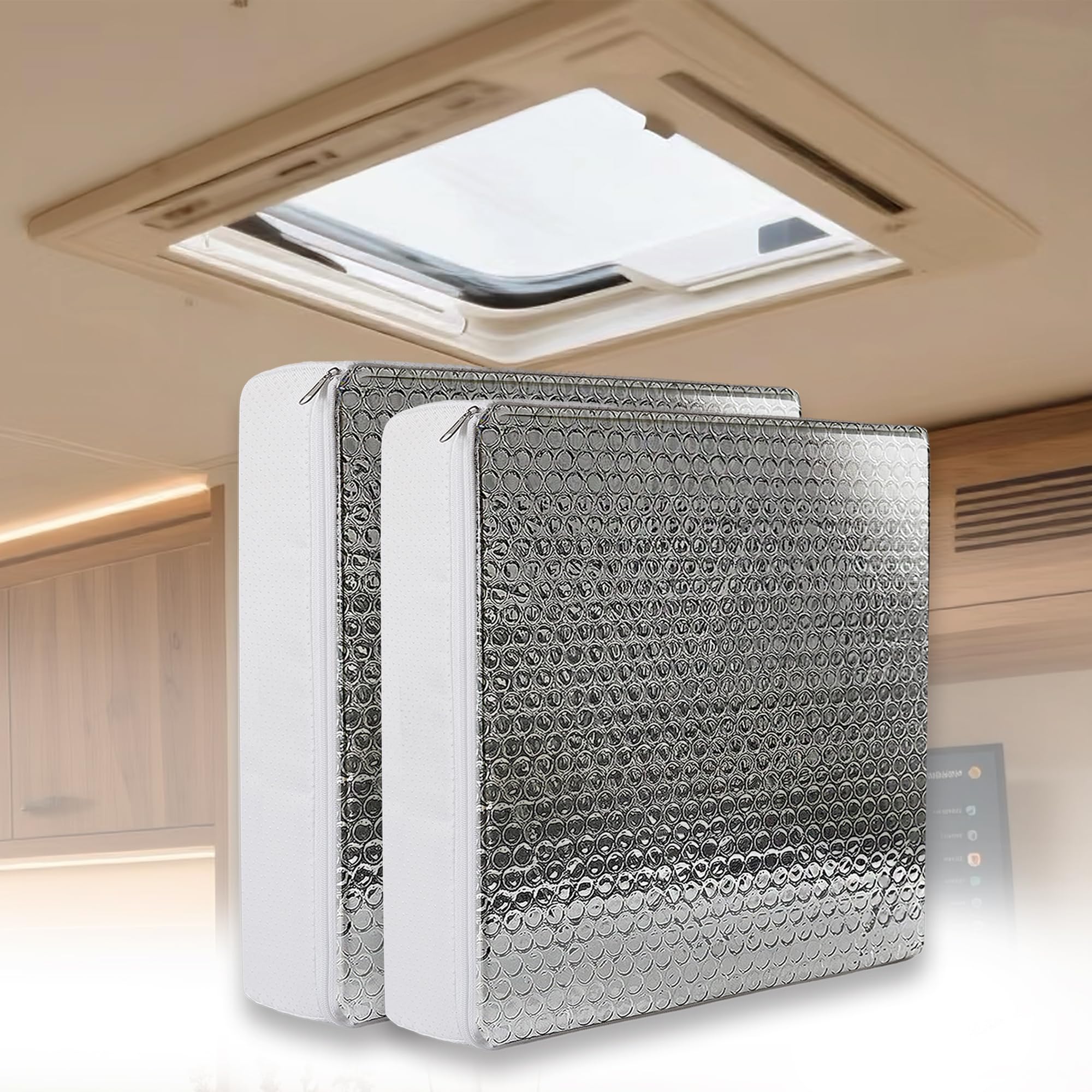 RV Vent Insulator 14"x14"x3" (2-Pack) Reflective Skylight Cover for Camper, Energy-Saving Thermal Insulation Fits 14x14 Inch RV/Camper Roof Vents