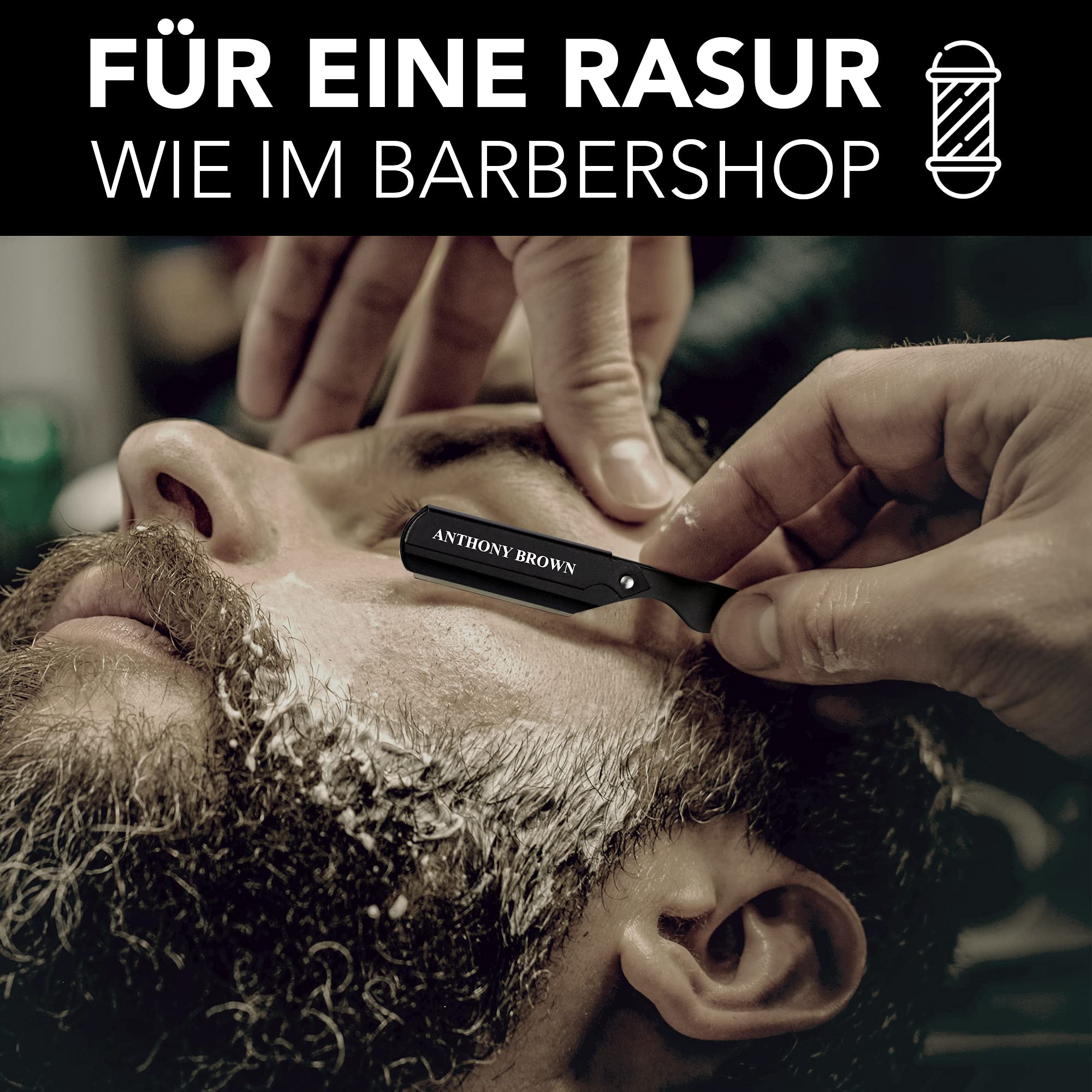Anthony Brown® Rasiermesser Herren Holzgriff mit Wechselklinge und Etui, Shavette für präzise Nassrasur und Bartkonturen (Schwarz)