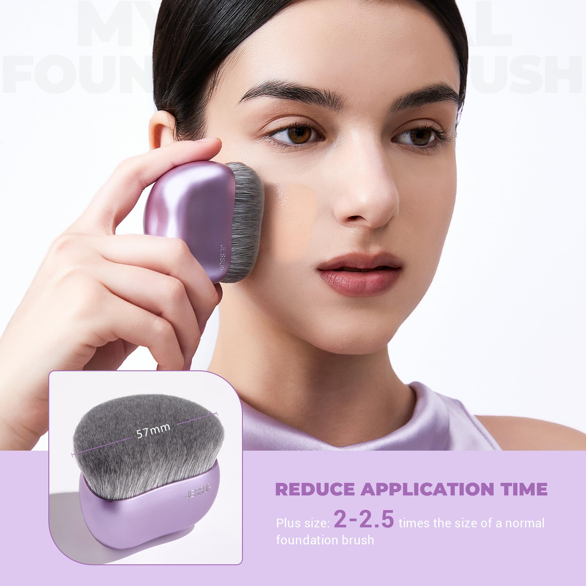 Jessup Foundation Brush for Liquid Makeup Large Flat Top Kabuki Brush for Blending Buffing, Stippling, Luxury Purple SF003 - Image 3