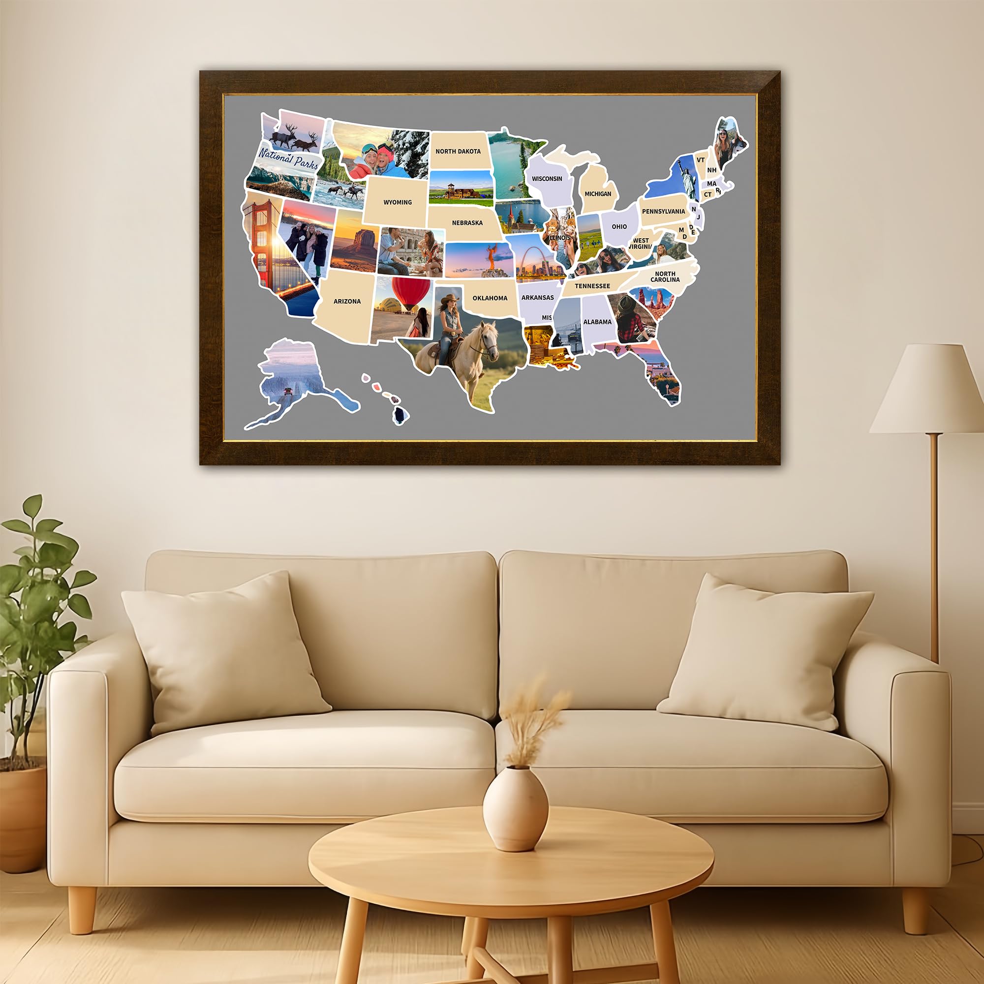 Mapa de fotos de viaje de Estados Unidos, 24 x 36 pulgadas, mapa de 50 estados, incluye fotógrafo, fácil de usar, regalo ideal para amantes, parejas, aventureros, marco de fotos de Estados Unidos, sin