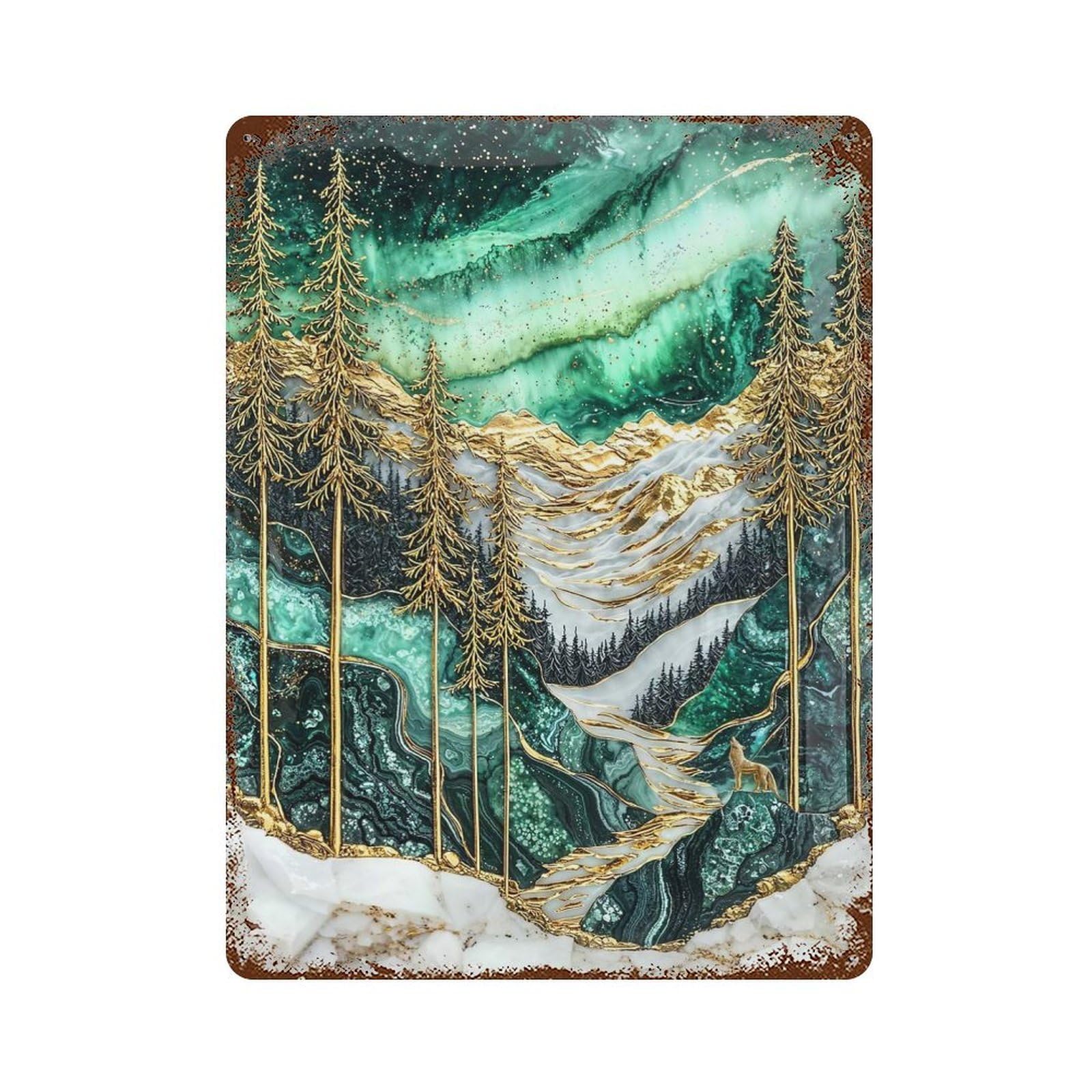 Garage Style Northern Lights, Golden Nights Vintage Rust Metal Sign 15.7"x11.8", Retro Wall Decor for Bar And Workshop