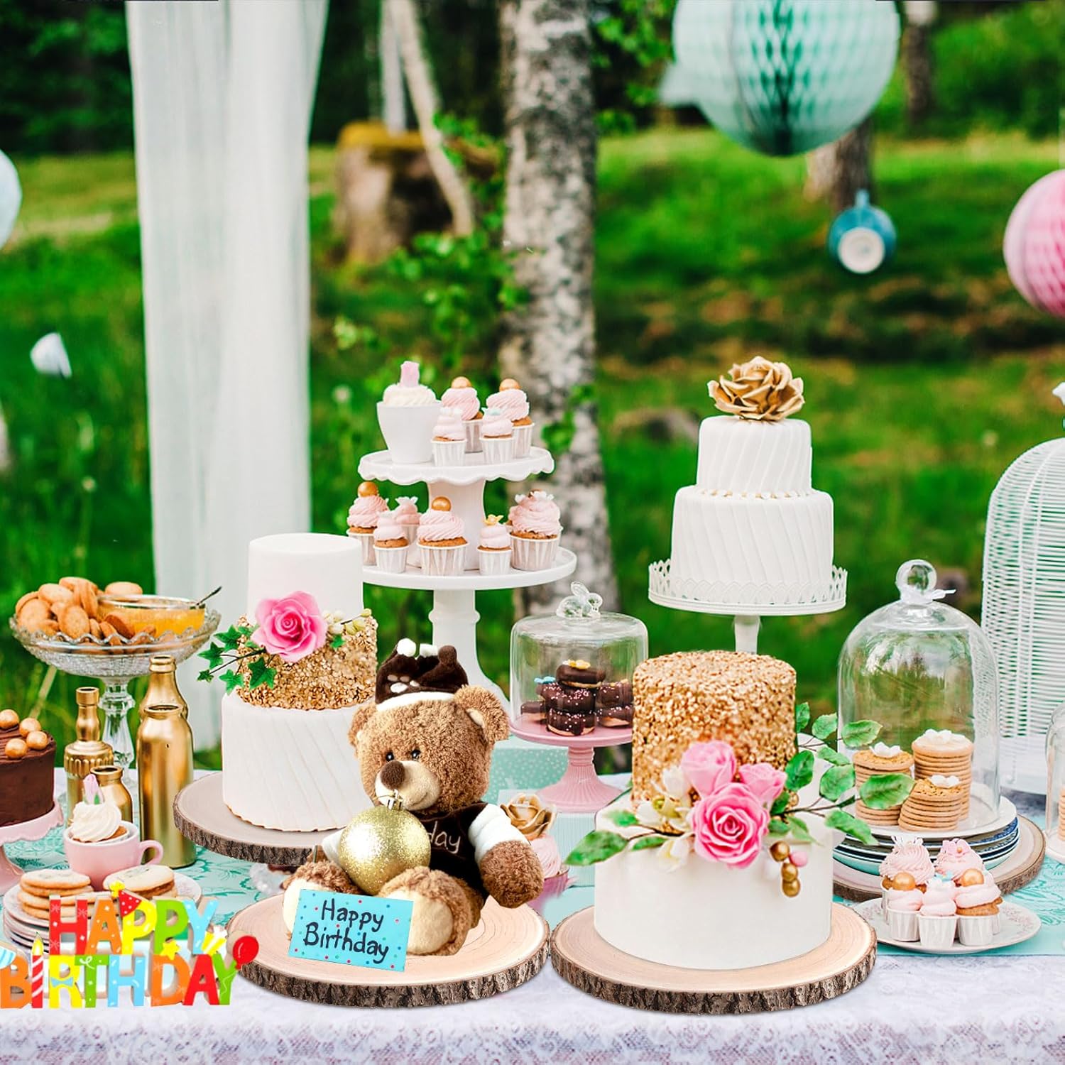 8 Pcs Wood Slices 9-10 Inches Natural Wood Rounds,Unfinished Centerpieces for Tables,Round Wooden Discs,Wooden Slices for Centerpieces/Crafts,Baby Shower,WeddingTable Decor, Forest Decor