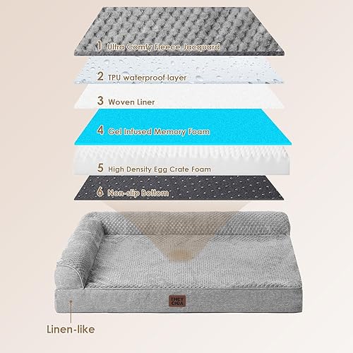 Miniatura 5 de EHEYCIGA Cama grande de espuma viscoelástica, camas ortopédicas para perros grandes, cama impermeable para perros con funda extraíble lavable y