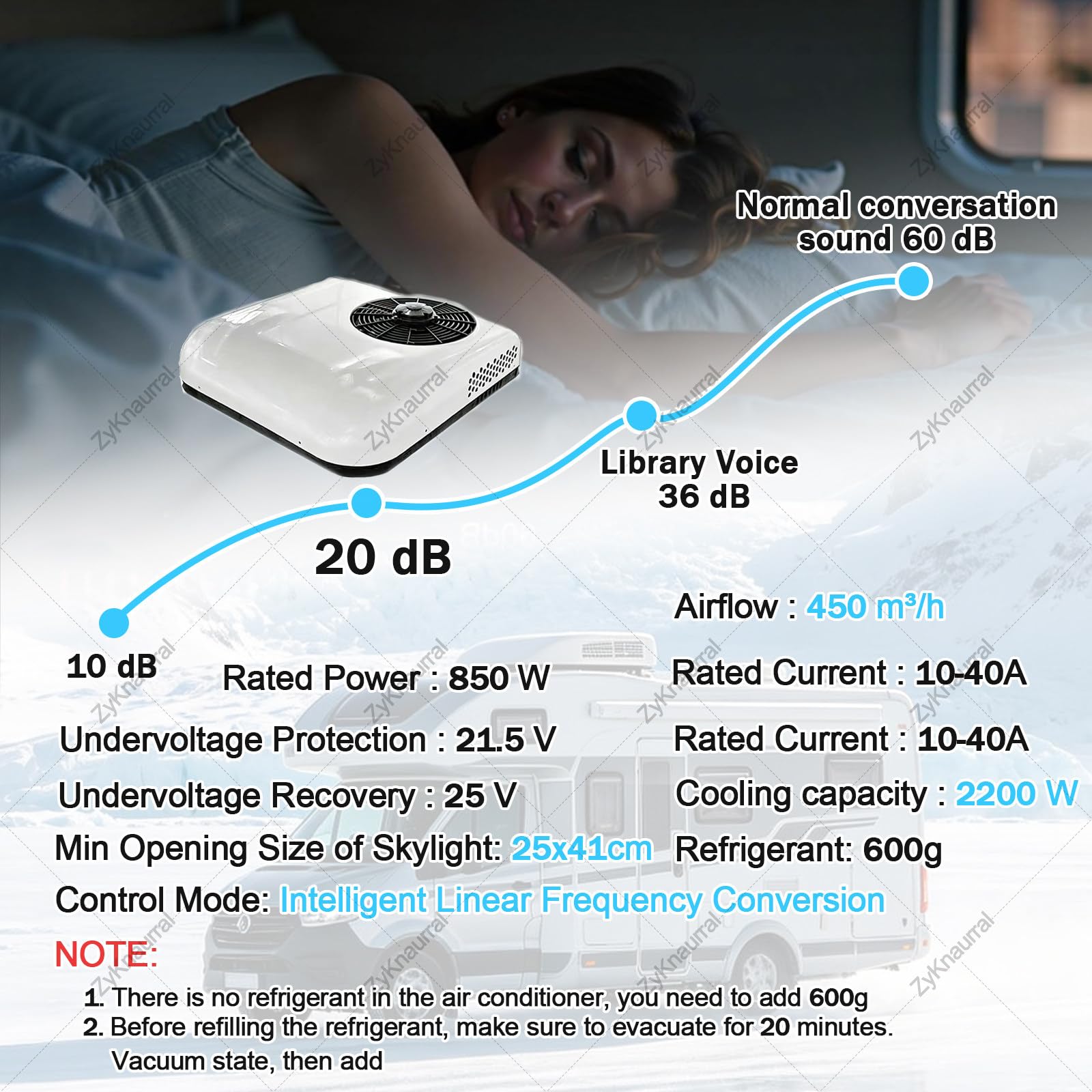 Condizionatore d'Aria da Tetto per Cabina Camion 12v/24v, Alimentato a Batteria con modalità Turbo Cool, per Autobus, Rimorchi, Camper, Autocaravan, Autobus, Camion 24V