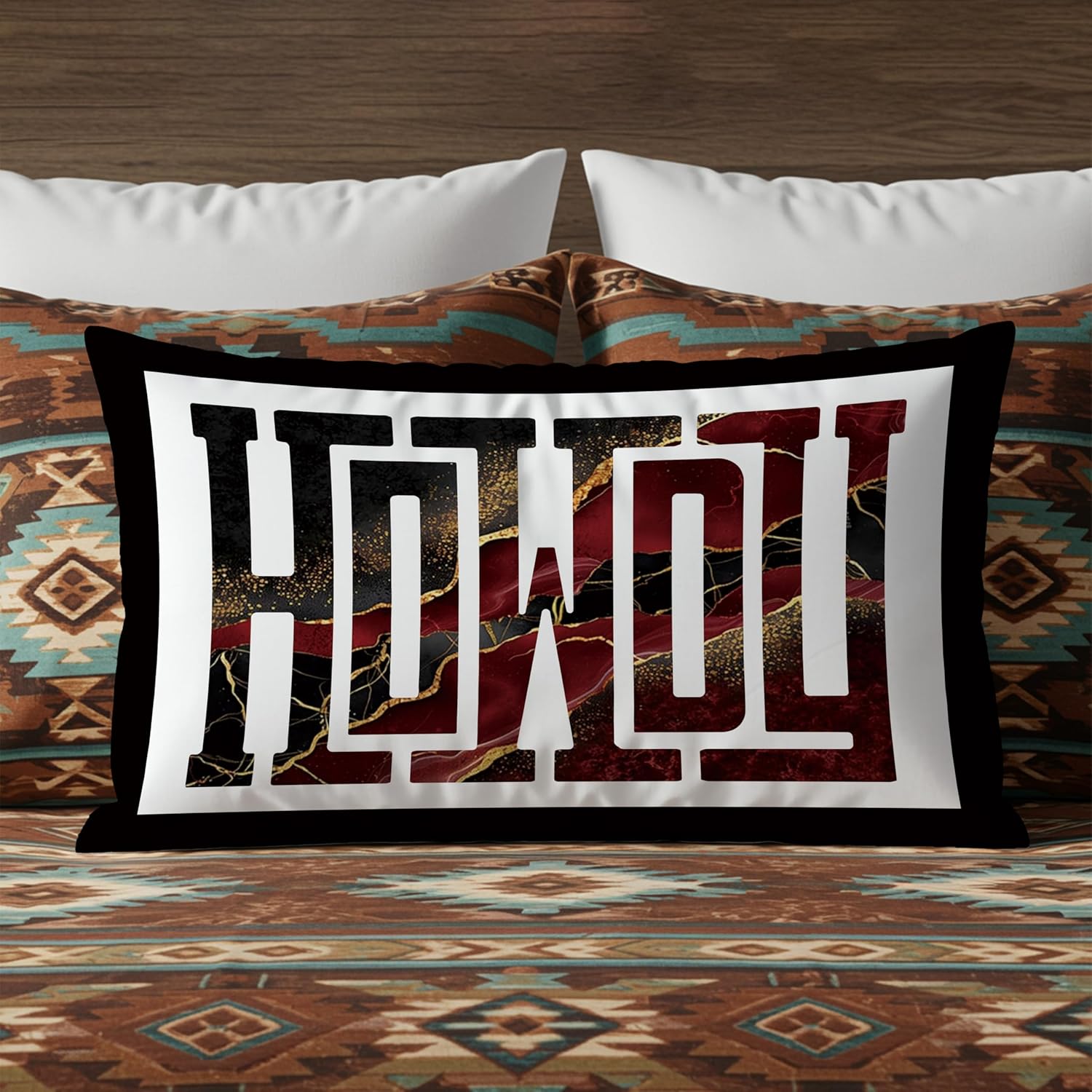 Abstract Red and Gold Marble Western Pillow Covers 12x20, Western Gifts for Women, Boho Howdy Southwestern Decorative Lumbar Pillow Covers for Bedroom Living Room Home Office - Image 3