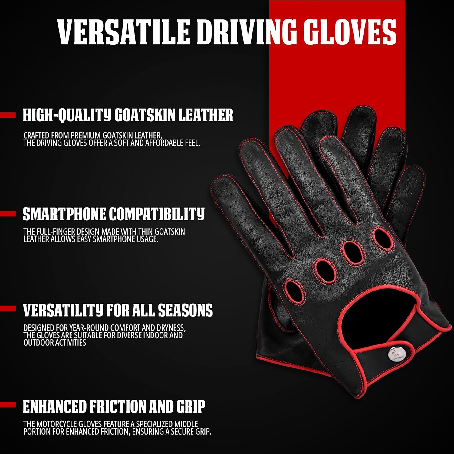 J.A.G. Leather Driving Gloves - Full Finger Touchscreen | Riding | Cowhide Motorcycle Gloves for Men and Women, Cycling Unlined Men's Driving Gloves - Image 5