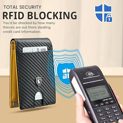 Miniatura 6 de GSOIAX Billetera delgada para hombre con bloqueo RFID, carteras plegables para hombres, minimalista, de piel auténtica, fibra de carbono, tarjetero