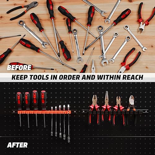 Miniatura 6 de AIRTOON Organizador de destornilladores y llaves, 10 piezas, colgador de llaves de riel de plástico con clips, soporte para herramientas de tablero