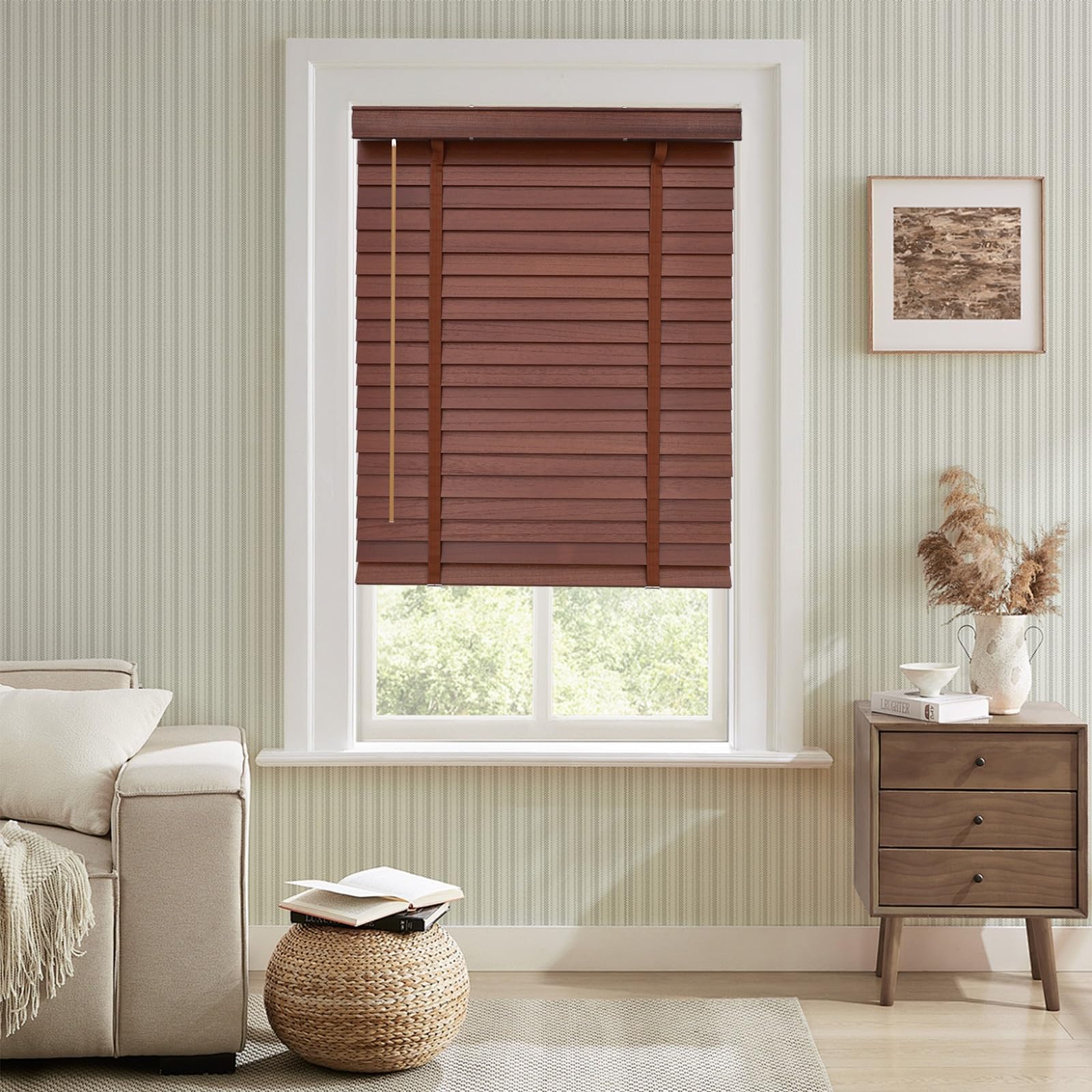 Tende Veneziana in Legno per Interno ed Esterno, Privacy Oscurante per Finestre 25 35 45 60 80 100 125 110 145 180 200 215 cm su Misura Veneziane Orizzontali Lamelle 50 mm(1315)