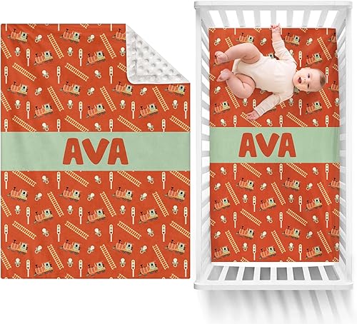 Manta de bebé de doble capa con nombre personalizado, estampado de tren naranja, regalos de cumpleaños para niños y niñas, manta de bebé
